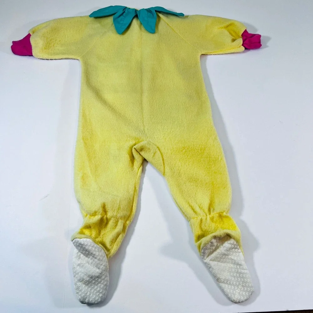 Vintage Baby Flower Costume 12M Yellow Fleece Footie Bodysuit Hat Set‎